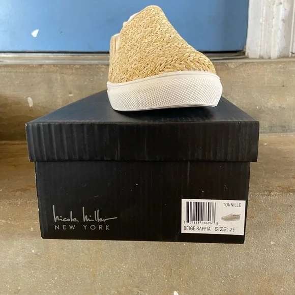 Nicole Miller Tonnille Beige Raffia Slip-On Sneakers - Picture 5 of 6